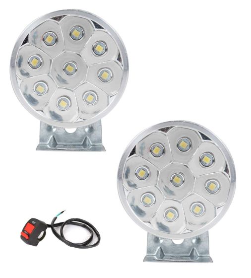 Allextreme EX9SFS2 9 LED Round Fog Light 3 Inches Off Road Driving Lamp with Handlebar Switch for Motorcycle, Car and Bikes (9W, White Light, 2 Pcs)