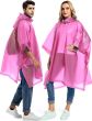 AllExtreme EVA Poncho Raincoat Transparent Hooded Water Resistant Rain Jacket with Sleeves for Women Men (Pink)