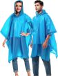 AllExtreme EVA Poncho Raincoat Transparent Hooded Water Resistant Rain Jacket with Sleeves for Women Men (Blue)