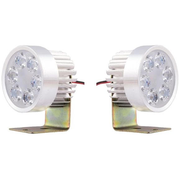 Allextreme EX6LRF2 Universal 6 LED Round Fog Auxiliary Light with Metal Stand for Bikes Motorcycle and Cars (18W, White Light, 2 PCS)