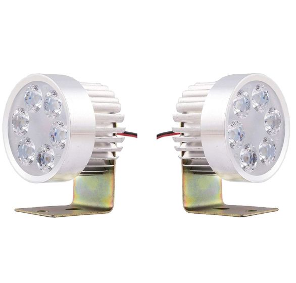 Allextreme EX6RFW2 Universal 6 LED Round Fog Light Waterproof Off Road Driving Flood Lamp with Metal Stand for All Bikes and Cars (6W, White, 2 PCS)