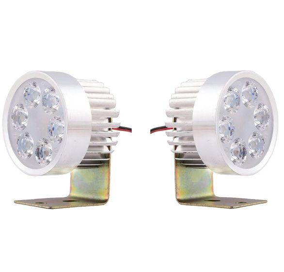 Allextreme EX6FRF2 Universal 6 LED Round Fog Auxiliary Light with Metal Stand for Bikes Motorcycle and Cars (18W, White Light, 2 PCS)