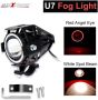 AllExtreme EXU7BR2 U7 CREE LED Fog Light Work Lamp with Hi/Low, Flashing Beam and Red Angel Eye Ring for Cars and Motorcycles (12W, Red & White Light, 2 PCS)