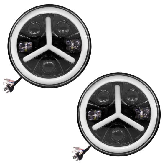 Allextreme EX7WYP2 7 Inch Round White LED Headlight with Full Ring Hi/Low Beam White & Yellow Angel Eye Lamp for Bullet, Harley Davidson Jeep Wrangler (75W, Pack of 2)