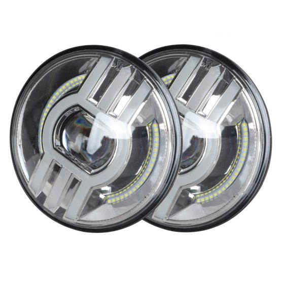 Allextreme EX7IWH2 7 Inch Full Ring Round LED 75W Headlight with High Low Beam Halo Angel Eyes DRL Lamp for Jeep Wrangler Off Road Car and Motorcycle (Pack of 2, Chrome)