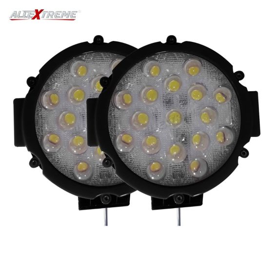AllExtreme EX7M1B2 7 Inch Round Led Fog Light Universal 17 LED Off Road Driving Roof Lamp for Jeep Bikes and Cars (51W, White Light, 2 PCS)