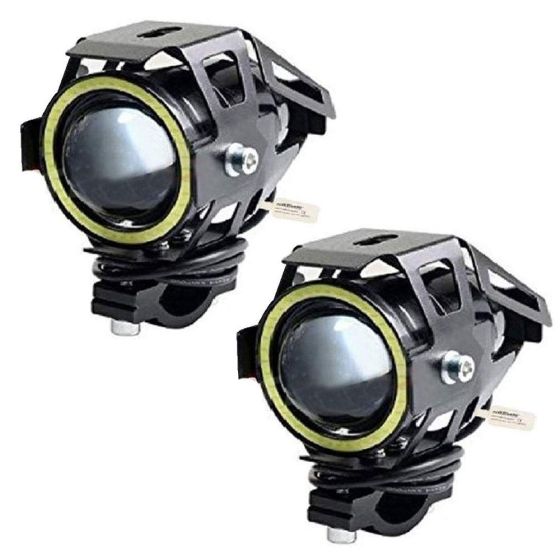 AllExtreme EXU7MW2 U7 Mini CREE LED Fog Light Work Lamp with Hi/Low, Flashing Beam and White Light Angel Eye Ring for Cars and Motorcycles (12W, White Light, 2 PCS)