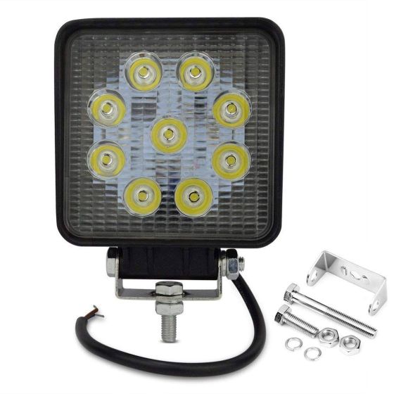 Allextreme EX9SW1P 9 LED Square Fog Light 4 Inch CREE Spot Beam Work Lamp with Mounting Brackets for Car and Motorcycle (27W, White Light, 1 PC)