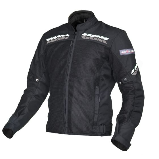 Allextreme SPEEDO Bike Riding Jacket Racer Armour Back Elbows Shoulders Protection Mesh Fabric with Night Visibility Sticker for Men (XL, Black & White)