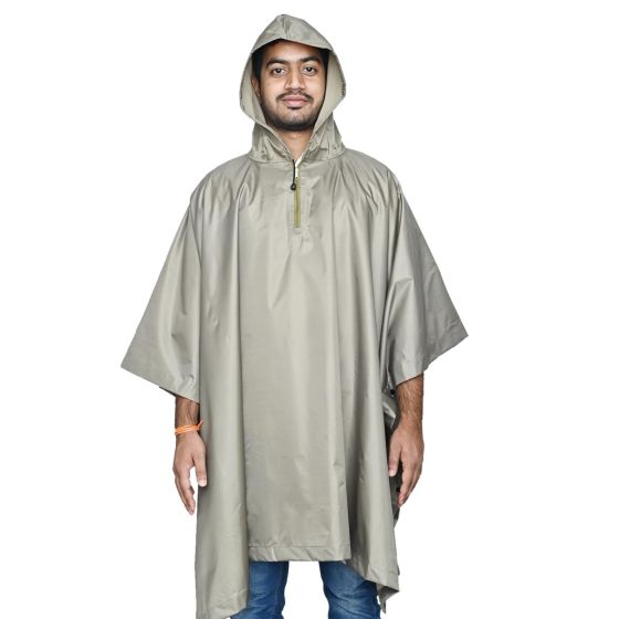 Allextreme Poncho Raincoat Hooded Waterproof Rainwear Adult Lightweight Unisex Cape for Hiking Camping Emergency- Khaki