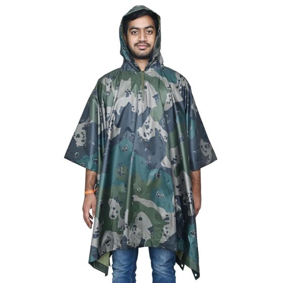 Allextreme Poncho Raincoat Hooded PU Rainwear Foldable Polyester Unisex Windbreaker Heavy Duty Military Impermeable Jacket for Outdoor Hiking Camping - Army Green