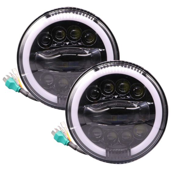 Allextreme EX9TH2P 7 Inch Full Ring Round LED Headlight with Hi/Low Beam Yellow & white Angel Eye Lamp Compatible with Bullet, Harley Davidson Jeep Wrangler (75W, Pack of 2)