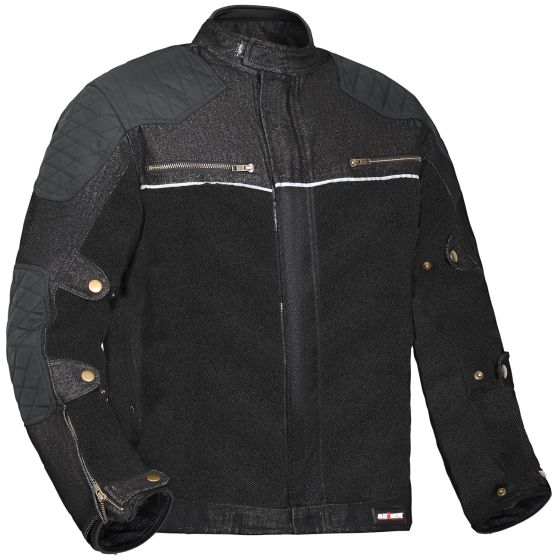 AllExtreme Denim Bike Riding Jacket CE Level 2 Protector Racer Armour with Night Visibility Sticker Shoulder Back Elbow Protection Abrasion Resistance Motorcycle Biker Gear for Men (Small, Black)