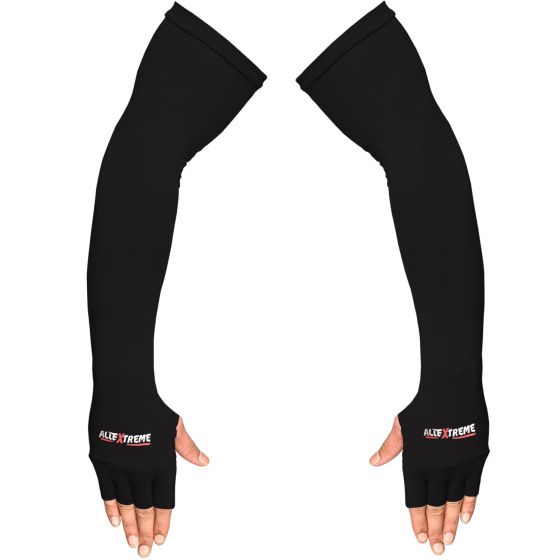 Allextreme Full Arm Sleeves with Thumb for Riders UV Sun Protection Sweat Absorbing Quick Dry Hand Cover for Men & Women Sport Biking Hiking Cycling Running Protective Bike Riding Gear (Black, 1 Pair)
