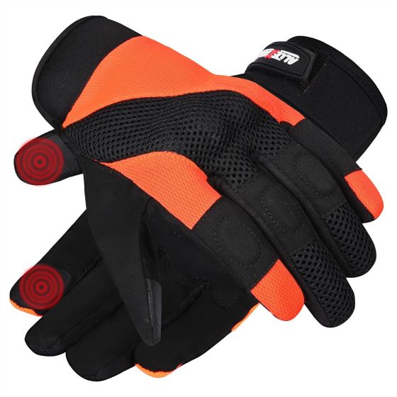 Allextreme Full Finger Bike Riding Gloves for Rider | Breathable Mesh Motorcycle Gloves with Knuckle Guard & Screen Touch Feature | Anti-Skid Grip Riding Gear for Bikers (L, Black & Orange)