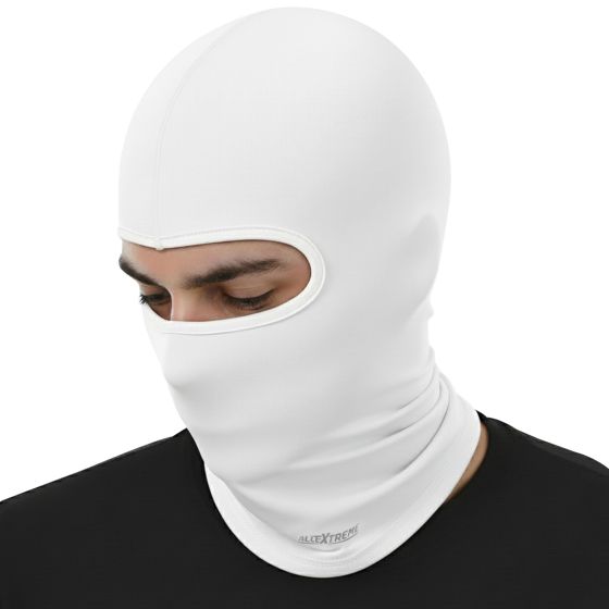 Allextreme Full Face Mask for Riders Anti-Pollution UV Sun Protection Cotton Balaclava Neck Cover Bandana Helmet Liner for Men & Women Biker Hiking Cycling Protective Bike Riding Gear (White)