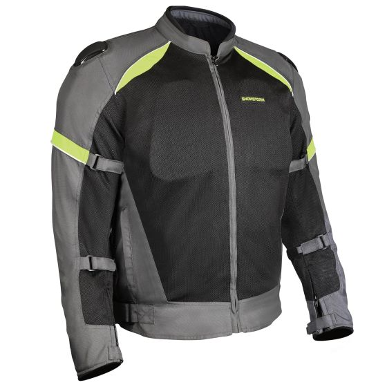 Allextreme SNOWSTORM Bike Riding Jacket CE Level 2 Certified Armour Protector Back Elbows Shoulders Protection Mesh Fabric Motorcycle Rider Gear for Bikers (5XL, Black & Green)