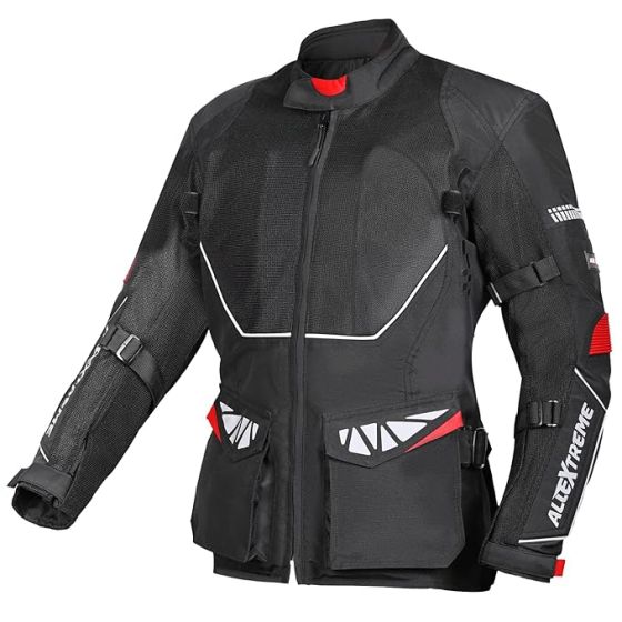 Allextreme RALLY Unisex Motorcycle Riding Jacket Polyester and Mesh Fabric with Back Elbow Shoulder CE Level 2 Certified Armour Chest Protection for Bikers (L, Black)