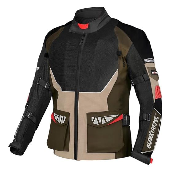 Allextreme RALLY Unisex Motorcycle Riding Jacket Polyester and Mesh Fabric with Back Elbow Shoulder CE Level 2 Certified Armour Chest Protection for Bikers (L, Olive Green)