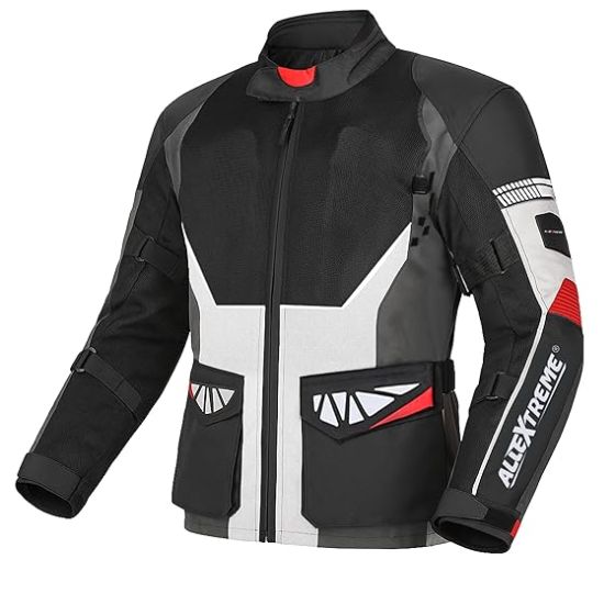 Allextreme RALLY Unisex Motorcycle Riding Jacket Polyester and Mesh Fabric with Back Elbow Shoulder CE Level 2 Certified Armour Chest Protection for Bikers (XL, Grey)