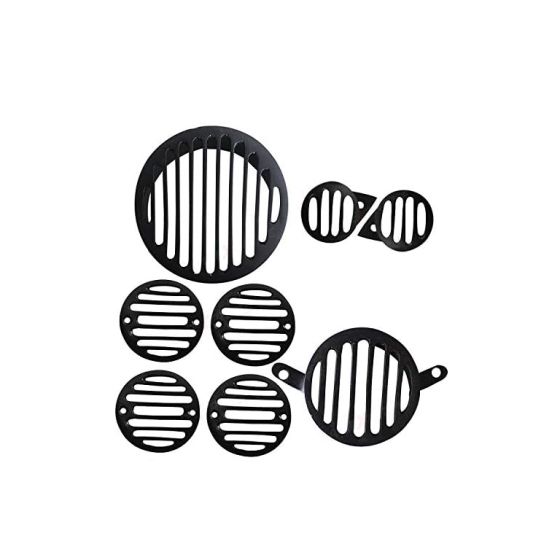 AllExtreme EXMGS8B Metal Front Rear Head Light Grill Cover Set with Tail Lamp Indicator, Pivot Eyes Cup Compatible for BS3 BS4 Model Royal Enfield Bullet Classic 350cc & 500cc- Black