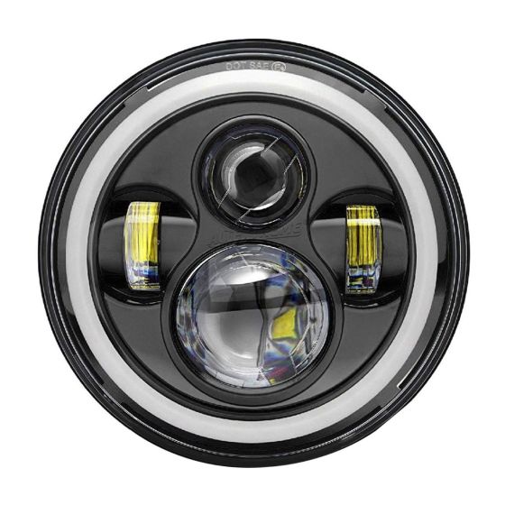 Allextreme EX7IFH1 7 Inch Round LED Headlight with Halo Angle Eyes & Hi/Low Beam Headlamp for Jeep Wrangler Harley Davidson (Pack of 1)