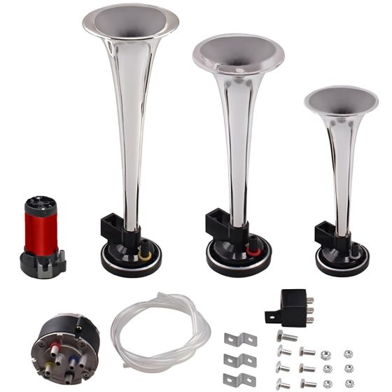 AllExtreme EXCAHS3 Car/Bikes Air Horn with 12 Volt Air Compressor and Attachment Screws and Brackets (Silver)