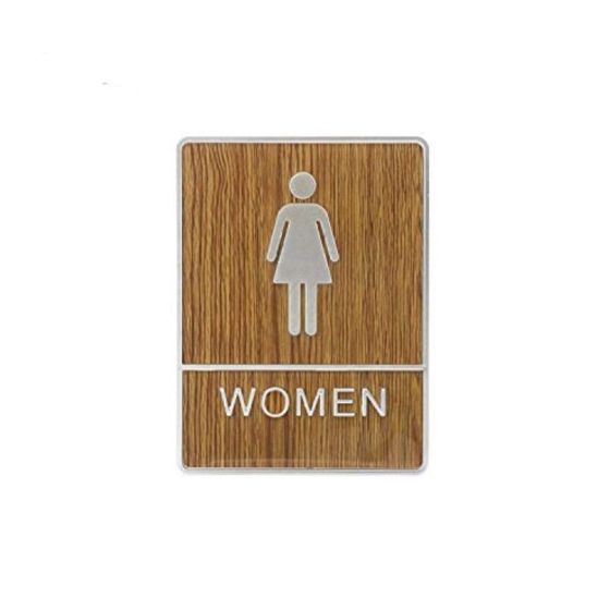 AllExtreme Wooden Finish Toilet Restroom Washroom Aluminium Frame Door Signboard with Strong Sticky Back (Women)