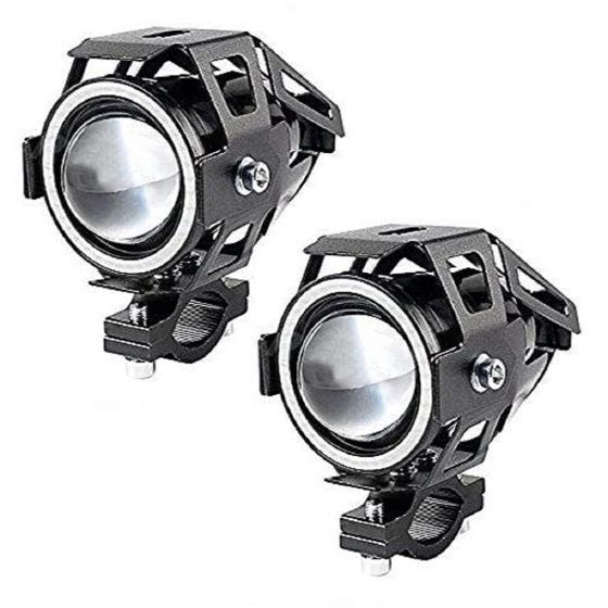 AllExtreme EXU7MB2 U7 Mini CREE LED Fog Light Work Lamp with Hi/Low, Flashing Beam and Blue Angel Eye Ring for Cars and Motorcycles (12W, Blue & White Light, 2 PCS)