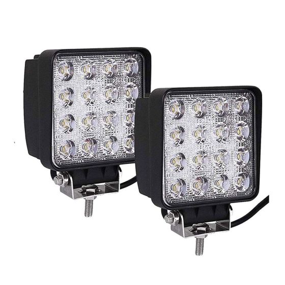 Allextreme EX4ISF2 4 Inch 16 LED Fog Light Square Pod Waterproof Flood Driving Lamp for Car, Off Road Truck, ATV and UTV (48W, White, 2 PCS, 6 Months Warranty)