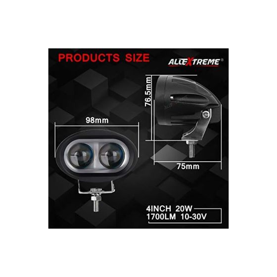 Allextreme EX2OFW1 2 LED Oval Projector Fog Light Auxiliary Spot LED Light Off-Road Driving Lamp for Motorcycle Car SUV and Bikes (20W, White Light, 1 PC)