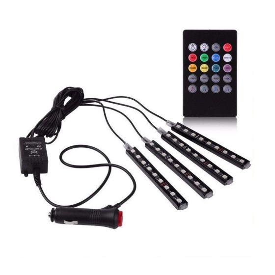 AllExtreme EX9LRC4 9 LED Multicolour Music Car Interior Under Dash Strip Lighting Kit with Sound Active Function, Car Charger and Wireless IR Remote (6W)