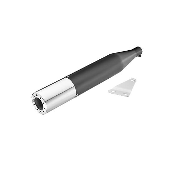 AllExtreme EX126 Fatboy UC Designer Bike Exhaust Silencer with Glasswool Compatible for BS3 and BS4 Model Royal Enfield Bullet 350cc and 500cc (Black with Chrome Tail)