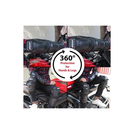 AllExtreme EXKEP4B Breathable Adjustable Knee Pads Motorcycle Racing Riding Knee Guard Unisex Shin Armor Protector with Microfiber Towel (Set of 4, Black)