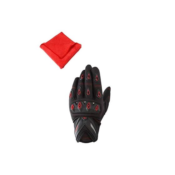 Allextreme EXMC10 Unisex Anti-Slip Polyster Full Finger Gloves with Microfiber Cleaning Towel for Weight Lifting, Riding, Fitness & Outdoor Acivity (Red & Black, XL)4