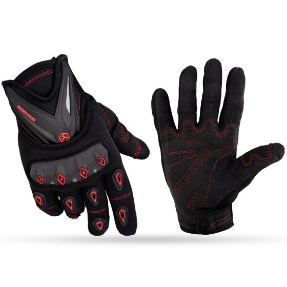 Allextreme EXMC10 Unisex Anti-Slip Polyster Full Finger Gloves with Microfiber Cleaning Towel for Weight Lifting, Riding, Fitness & Outdoor Acivity (Red & Black, XL)
