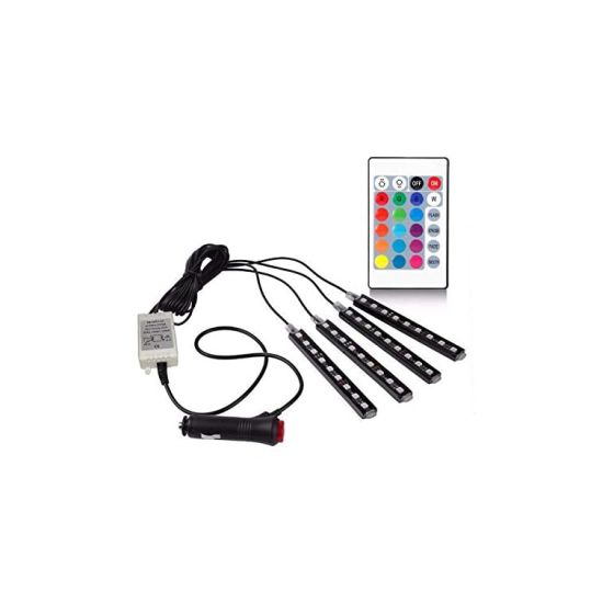 AllExtreme EX09LRC 4X 9 LED Multi-Colour RGB Car Interior Decorative Light Car Under Dash Interior Floor Strip Lightning Kit with Car Charger and Sounds Activated Wireless IR Remote Control1 (6W)