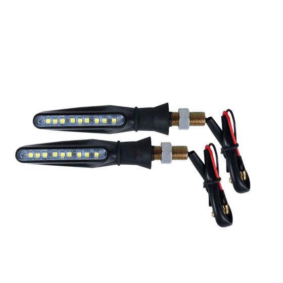 Allextreme EXBILW2 Bar Style 9 LED Side Indicator Light Front Rear Universal Fit Turn Signal Lamp for Bikes and Motorcycles (White, 2 PCS)