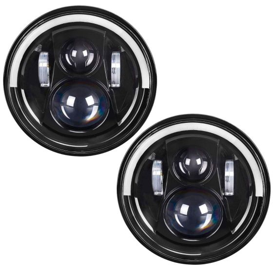 Allextreme 7 Inch Half Ring H4 H13 LED Headlight with DRL, High/Low Beam and Halo Ring Angel Eyes for Motorcycles and Cars (Pack of 2)