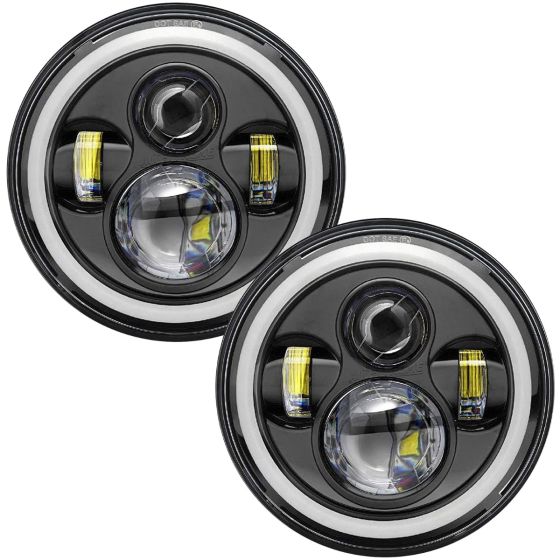 Allextreme 7 Inch Full Ring Round LED Headlight with Hi/Low Beam and Angel Eye Lamp Compatible with Royal Enfield Bullet, Harley Davidson Jeep Wrangler (Pack of 2)