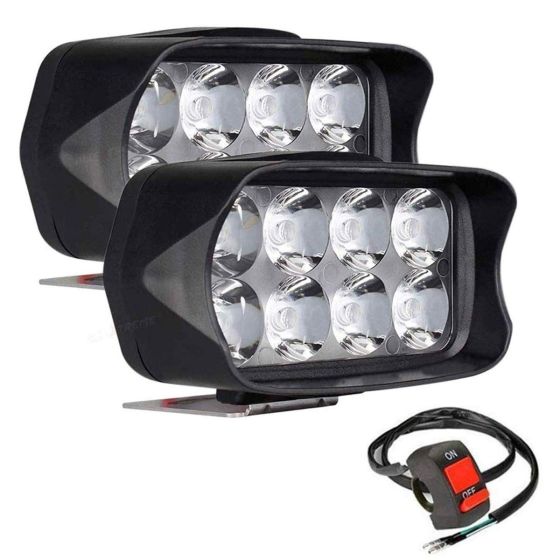 Allextreme EXL21S2 Universal LED Fog Light Driving Work Lamp for Bike Cars and Motorcycle (8 Led, 2Pcs With Switch)