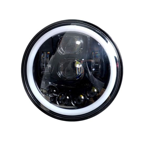 Allextreme EX7IL99 75W 8 LED Round Headlight with Full Ring Tricolor DRL Angel Eyes & Hi/Low Beam Compatible with Royal Enfield, Jeep & Harley Davidson (7 Inch, Pack of 1)