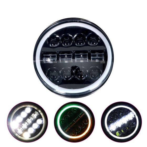 Allextreme 12 LED Round Headlight with Full Ring Tricolor DRL Angel Eyes & Hi/Low Beam Compatible with Royal Enfield, Jeep & Harley Davidson (Pack of 1)