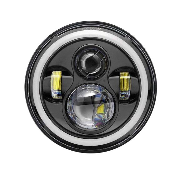Allextreme 7 Inch Full Ring Round LED Headlight with Hi/Low Beam and Angel Eye Lamp Compatible with Royal Enfield Bullet, Harley Davidson Jeep Wrangler (Pack of 1)