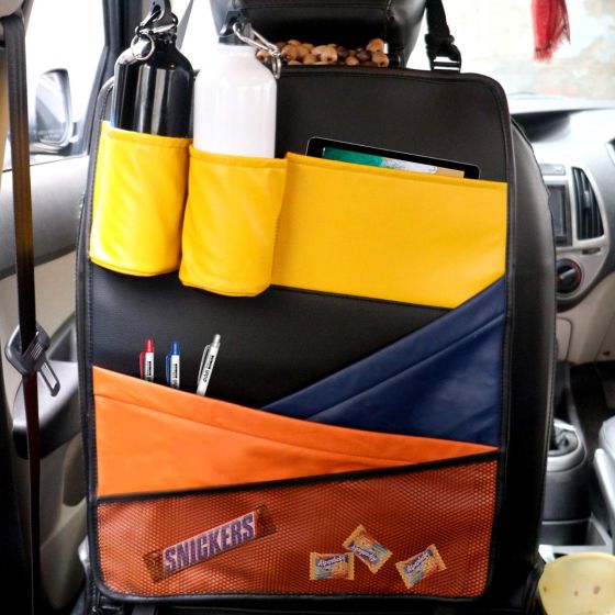 Allextreme EXCBO1A Universal PU Leather Auto Car Back Seat Organizer with Bottle, Tissue Paper Holder & Multiple Storage Pocket (Multicolor)