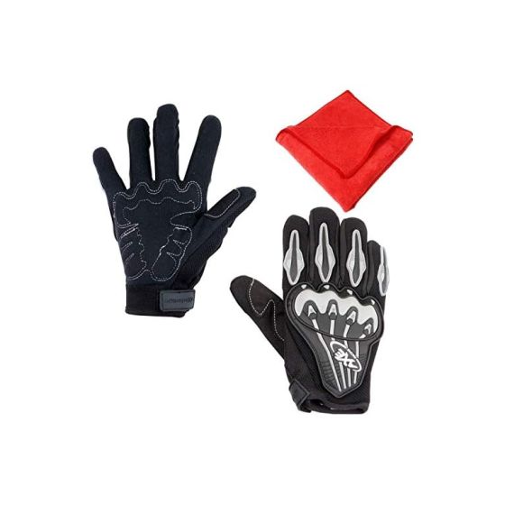 Allextreme EXSTO7 Unisex Anti-Slip Polyester Full Finger Gloves with Microfiber Cleaning Towel for Weight Lifting, Riding, Fitness & Outdoor Acivity (XL, Black)