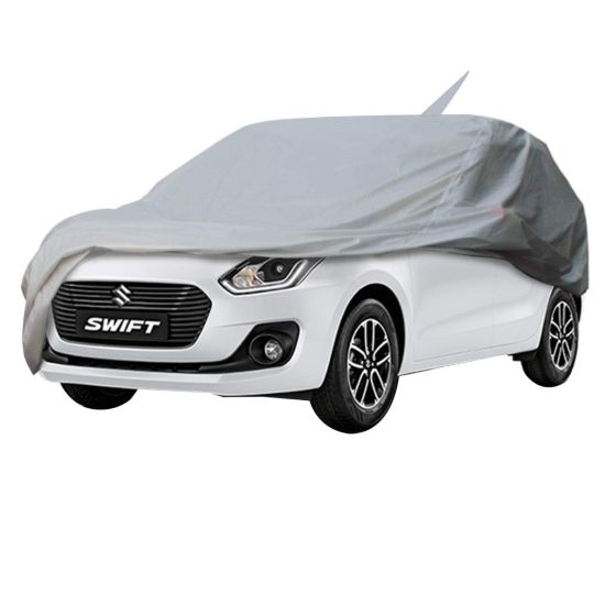 Allextreme SF7002 Car Body Cover Compatible with Maruti Suzuki Swift Custom Fit Dustproof UV Heat Resistant Indoor Outdoor Body Protection (Silver Without Mirror)