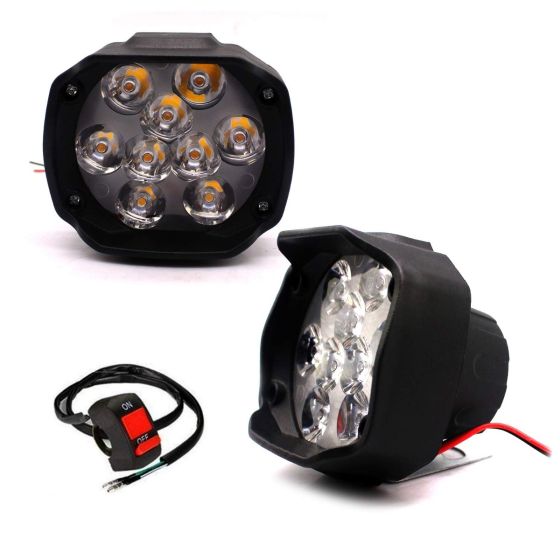 Allextreme EX9FWS2 Imported 9 LED Fog Light Spot Beam Waterproof Pod Driving Work Lamp with Handlebar Switch for Motorcycle Bike Car and SUV (15W, 2 PCs)