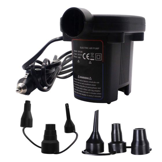 AllExtreme EXCGR308 Quick Fill 12V-DC Car Electric Air Pump with 3 Inflating and 3 Deflating Nozzles, Portable Air Pump for Car Air Mattress, Air Boats, Swimming Rings and Life Jackets