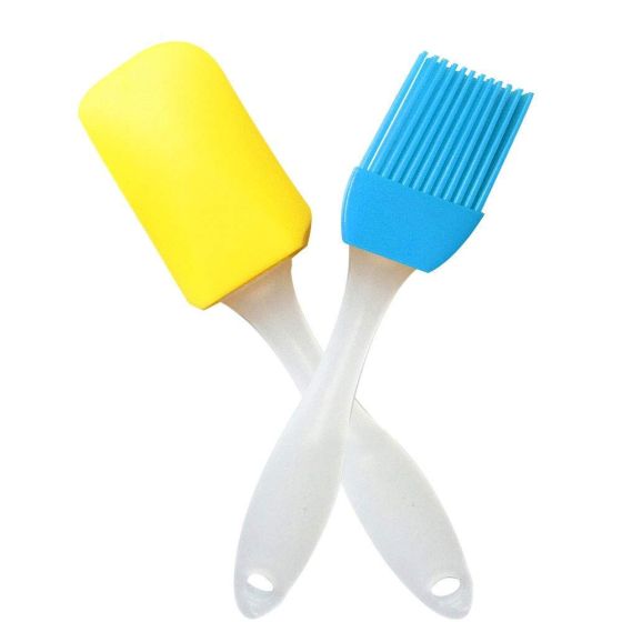 AllExtreme Heat Resistant Antibacterial Silicone Spatula and Basting/Pastry Brush for Kitchen (Random Color, Set of 2)